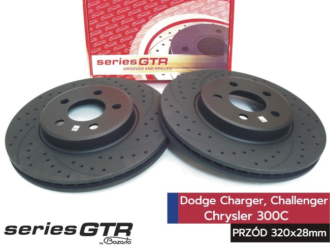 NOWOŚĆ tarcze hamulcowe Bozarto GTR wiercone i nacinane PRZÓD Dodge Challenger Charger Chrysler 300C 320mm